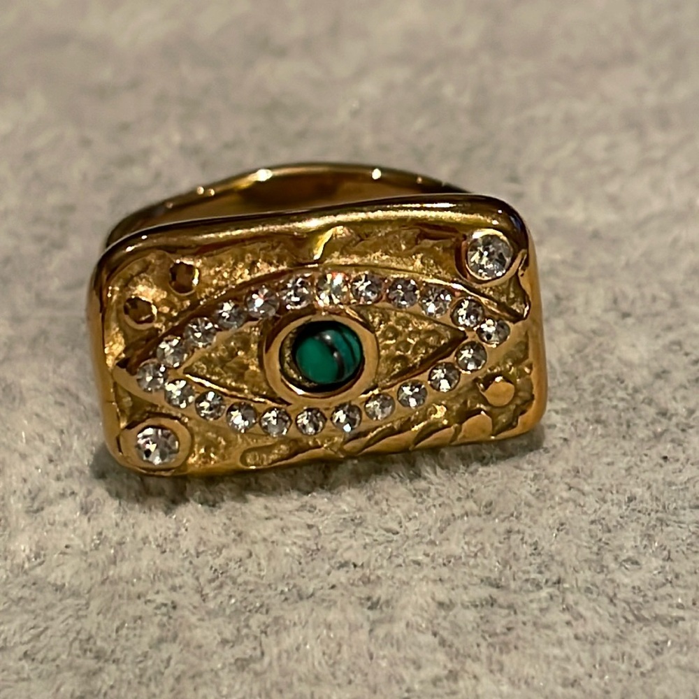 Evil Eye Luxury Tablet Pendant 18 Kt Gold Plated Ring Size 7